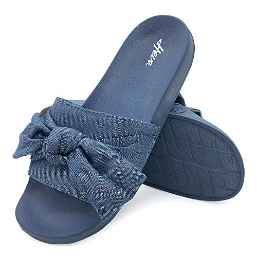 FUNKYMONKEY Women's Slides Sandals Bowknot Beach Casual Comfort Slippers (7 M US, Blue) - Image 5