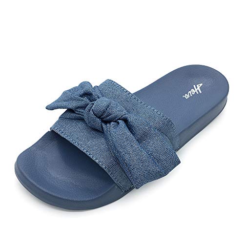 FUNKYMONKEY Women's Slides Sandals Bowknot Beach Casual Comfort Slippers (7 M US, Blue) - Image 1