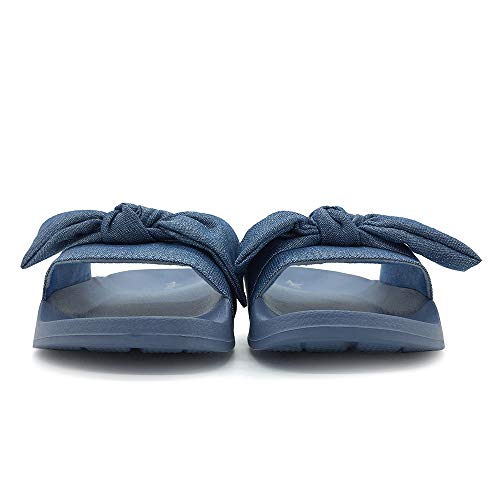 FUNKYMONKEY Women's Slides Sandals Bowknot Beach Casual Comfort Slippers (7 M US, Blue) - Image 4