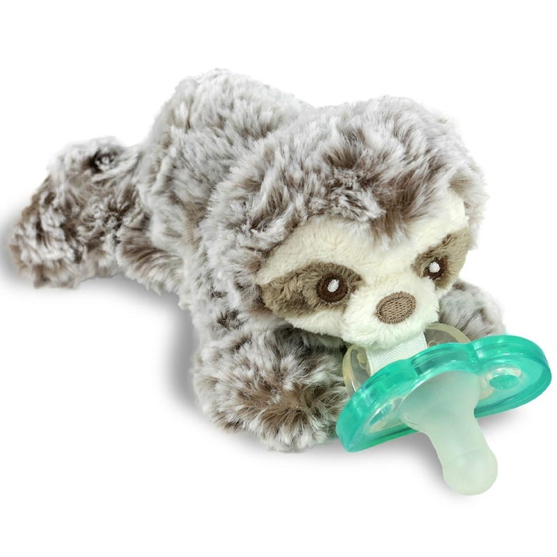 RaZbaby Sloth RaZbuddy Stuffed Animal Pacifier Holder for Newborns & Up, Made in The USA, Detachable Orthodontic JollyPop Pacifier, Medical-Grade 100% BPA-Free Silicone, -0 Months+ - Image 1