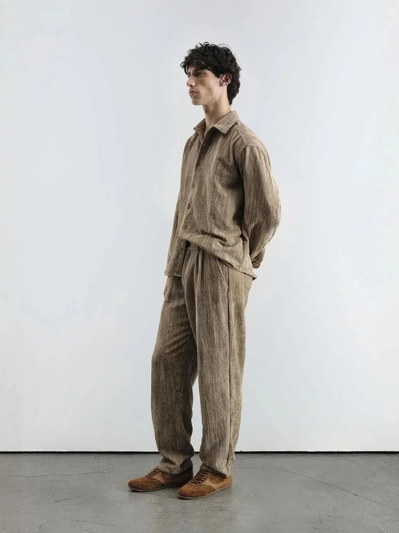 Giesto Beaver Brown GIESTO Relaxed Fit Velvet Shirt for Men | Best Price UAE