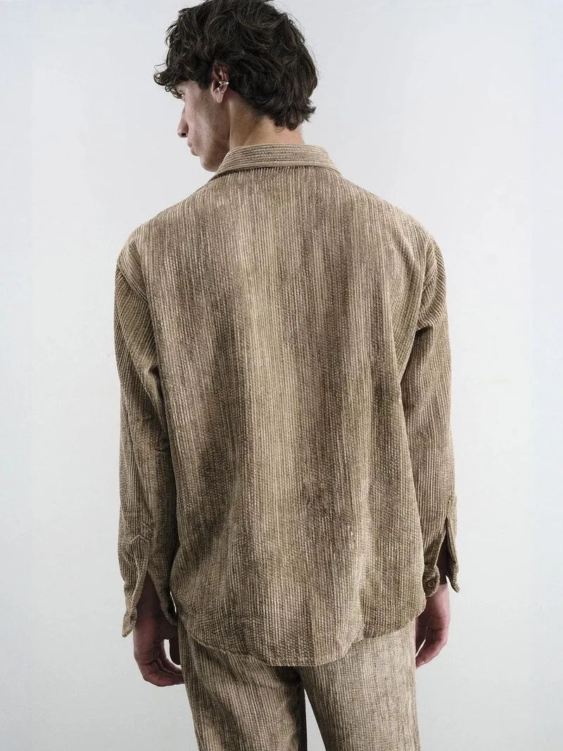 Giesto Beaver Brown GIESTO Relaxed Fit Velvet Shirt for Men | Best Price UAE