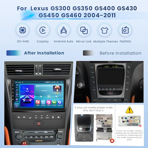 Inefala 2+64G Radio for 2004-2011 Lexus GS300 GS350 GS400 GS430 GS450 GS460 Android 15 CarPlay Car Stereo Touchscreen 9" Android Auto GPS EQ 28UI Backup Camera - Image 2