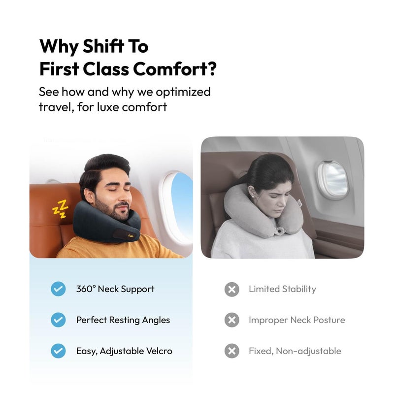 Frido وسادة عنق سفر، 100% فوم هاي-بير، وسادة دعم عنق خفيفة الوزن، وسادة عنق للسفر بالطائرة، فوم ميموري، أحزمة فيلكرو قابلة للتعديل، حقيبة سفر مجانية (أسود أساسي) - Image 2