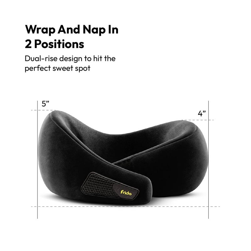 Frido وسادة عنق سفر، 100% فوم هاي-بير، وسادة دعم عنق خفيفة الوزن، وسادة عنق للسفر بالطائرة، فوم ميموري، أحزمة فيلكرو قابلة للتعديل، حقيبة سفر مجانية (أسود أساسي) - Image 3