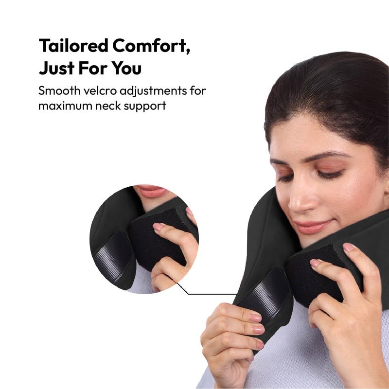Frido وسادة عنق سفر، 100% فوم هاي-بير، وسادة دعم عنق خفيفة الوزن، وسادة عنق للسفر بالطائرة، فوم ميموري، أحزمة فيلكرو قابلة للتعديل، حقيبة سفر مجانية (أسود أساسي) - Image 5