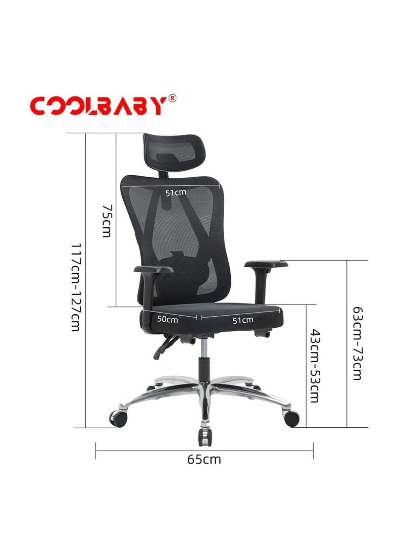 Cool Baby Ergonomic Office Chair High Back Desk Chair with Adjustable Lumbar Support 3D Metal Headrest and Armrests 130° Computer Chair Mesh Rocking Chair - Image 2