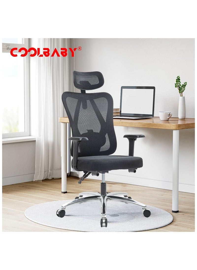 Cool Baby Ergonomic Office Chair High Back Desk Chair with Adjustable Lumbar Support 3D Metal Headrest and Armrests 130° Computer Chair Mesh Rocking Chair - Image 4