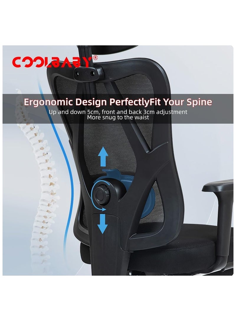 Cool Baby Ergonomic Office Chair High Back Desk Chair with Adjustable Lumbar Support 3D Metal Headrest and Armrests 130° Computer Chair Mesh Rocking Chair - Image 3