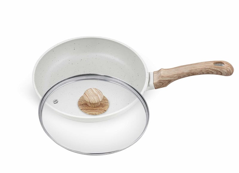 GREENCHEF Aluminium Die Cast Fry Pan with Glass Lid - 240mm -Pebble, 5 Layer Healthy Granite Non-Stick Coating, PFOA Free - Image 1