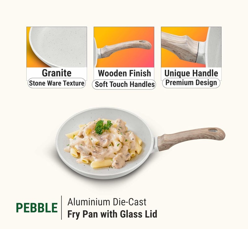 GREENCHEF Aluminium Die Cast Fry Pan with Glass Lid - 240mm -Pebble, 5 Layer Healthy Granite Non-Stick Coating, PFOA Free - Image 2