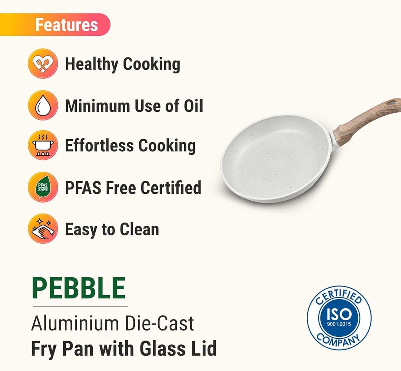 GREENCHEF Aluminium Die Cast Fry Pan with Glass Lid - 240mm -Pebble, 5 Layer Healthy Granite Non-Stick Coating, PFOA Free - Image 3