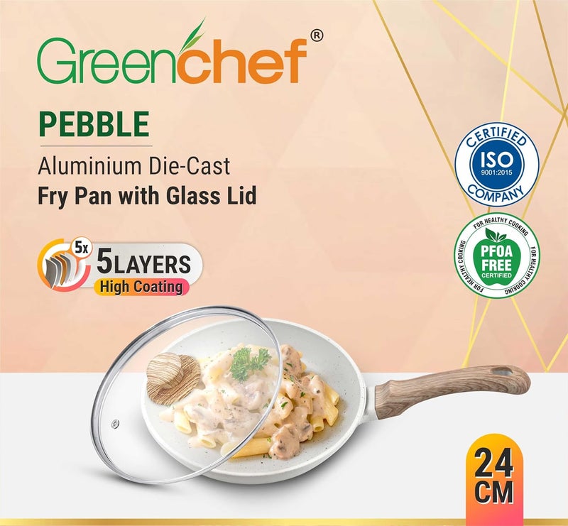 GREENCHEF Aluminium Die Cast Fry Pan with Glass Lid - 240mm -Pebble, 5 Layer Healthy Granite Non-Stick Coating, PFOA Free - Image 4