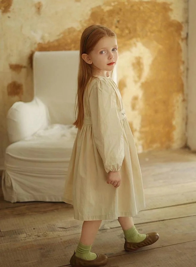 Take Two  Girls Beige Floral Embroidered Long Sleeve Dress for Women | Best Price UAE