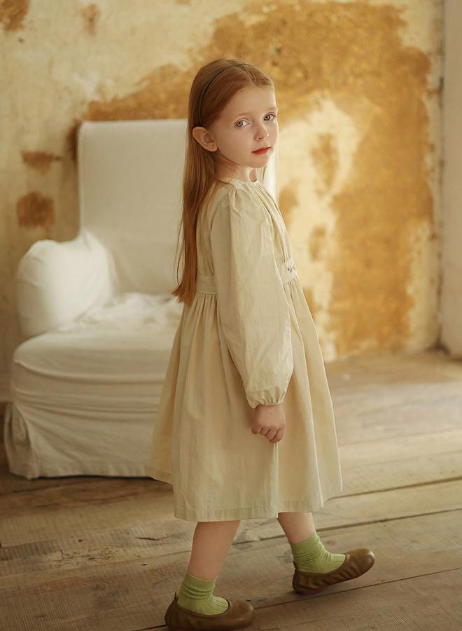 Take Two Girls Beige Floral Embroidered Long Sleeve Dress - Image 4