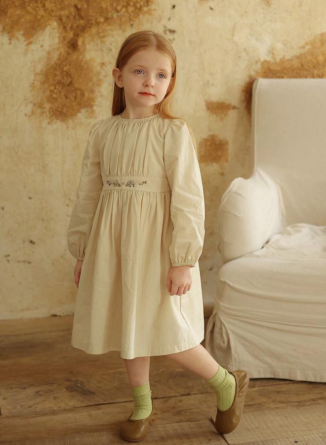 Take Two Girls Beige Floral Embroidered Long Sleeve Dress - Image 3