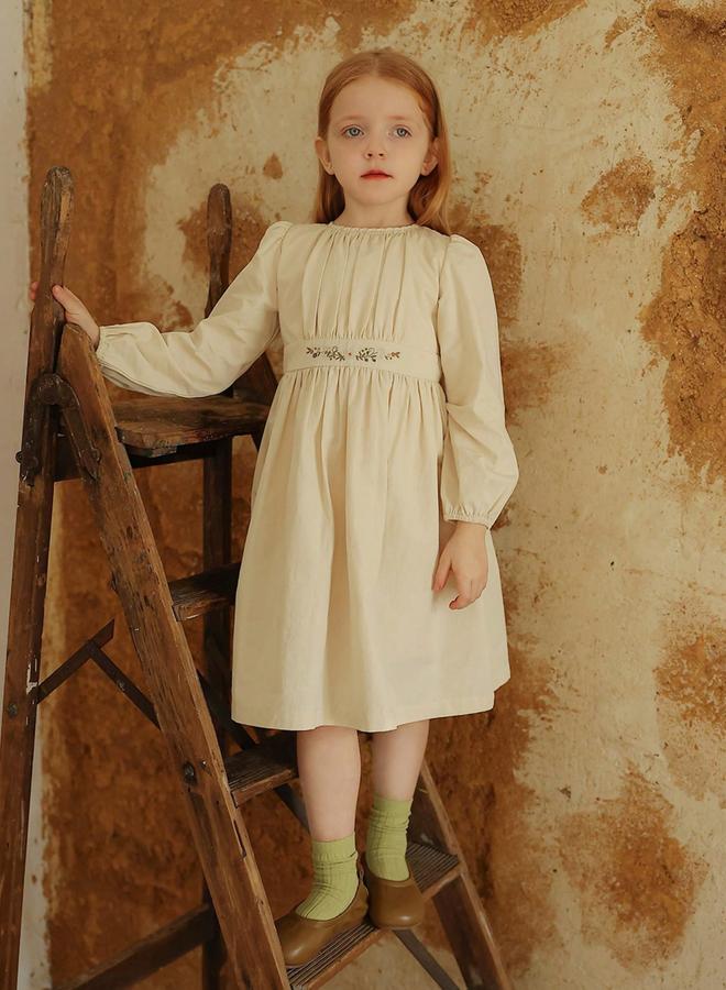 Take Two Girls Beige Floral Embroidered Long Sleeve Dress - Image 5