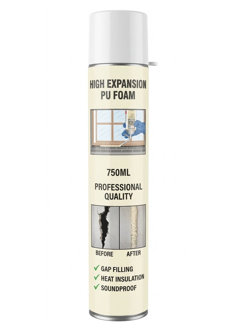750ml PU Foam Expanding Spray – High Expansion Polyurethane Insulation Foam for Gap Filling, Window & Door Sealing, Heat & Soundproof Construction Foam – Easy Application UAE - Image 1