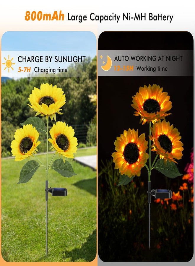 Meagoo Solar Sunflower Lights Flowers Outdoor Waterproof for Yard Garden Cemetery - Image 2