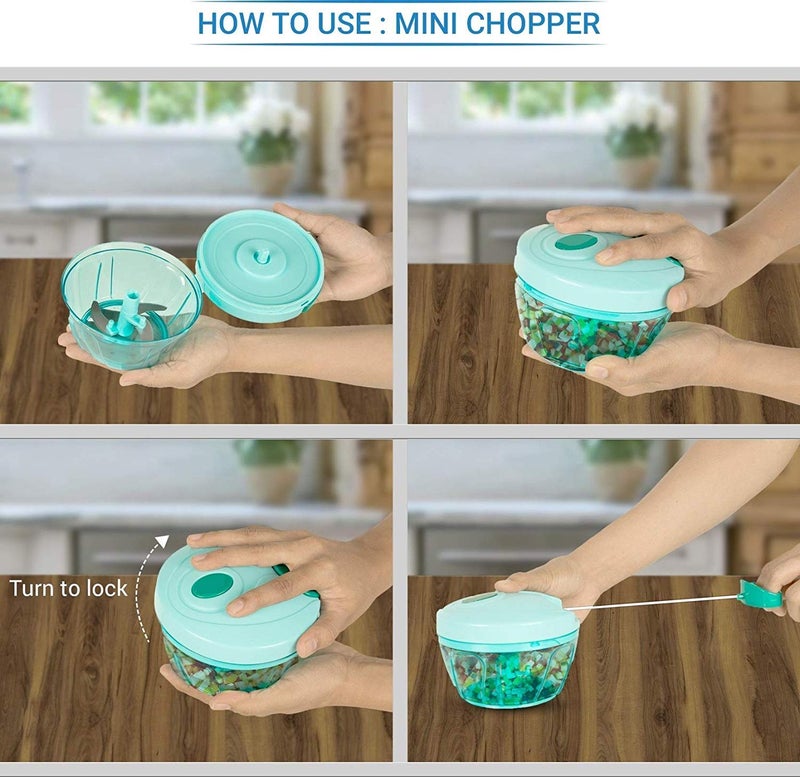 DDecora DECORA New Handy Mini Plastic Chopper with 3 Blades Green - Image 2