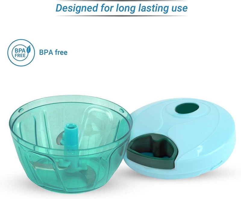 DDecora DECORA New Handy Mini Plastic Chopper with 3 Blades Green - Image 4
