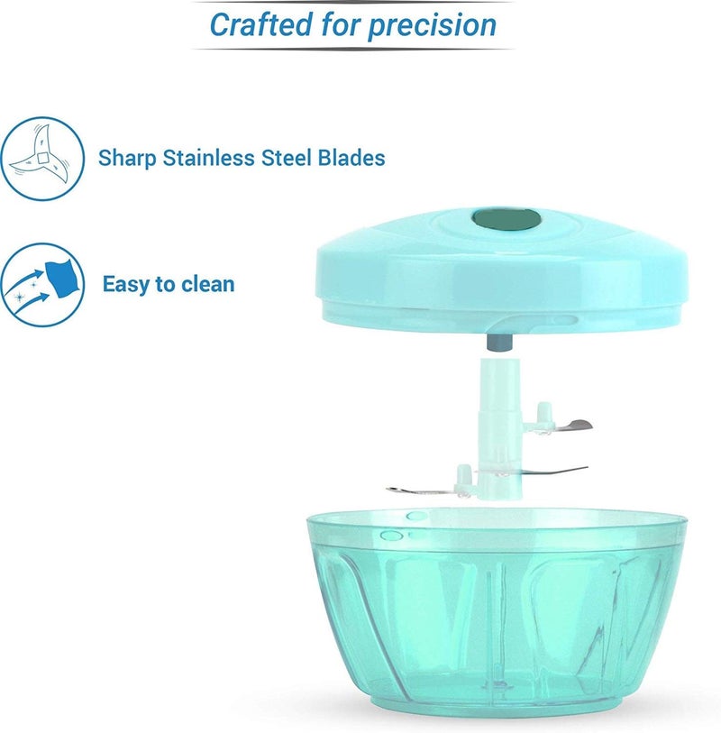 DDecora DECORA New Handy Mini Plastic Chopper with 3 Blades Green - Image 3
