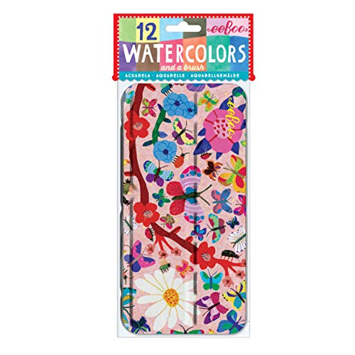 eeBoo Butterflies Watercolor Paint Set Easy to Close Portable Tin Set 12 Perfect for Watercolor Painting Paint Brush Included - Image 1