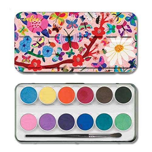 eeBoo Butterflies Watercolor Paint Set Easy to Close Portable Tin Set 12 Perfect for Watercolor Painting Paint Brush Included - Image 5