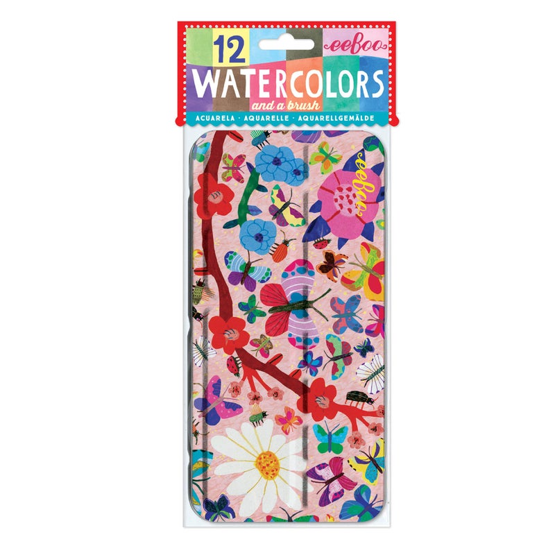 eeBoo Butterflies Watercolor Paint Set Easy to Close Portable Tin Set 12 Perfect for Watercolor Painting Paint Brush Included - Image 3