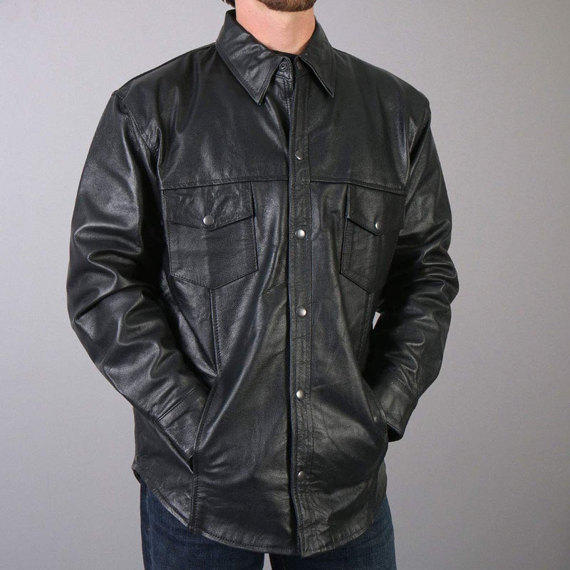 Hot Leathers Mens Leather Shirt Black XXXLarge
