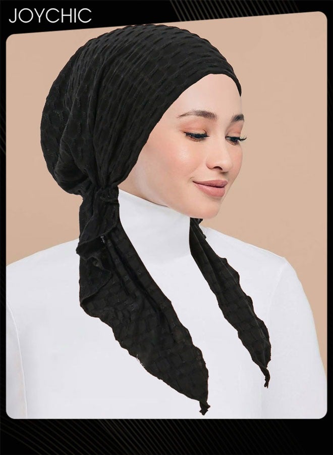 Joychic Slip-On Pre-Tied Head Scarves Women Headwear  Muslim Turban Beanie Caps Comfortsoft Hair Protection Hijab for Women Girls Black - Image 2