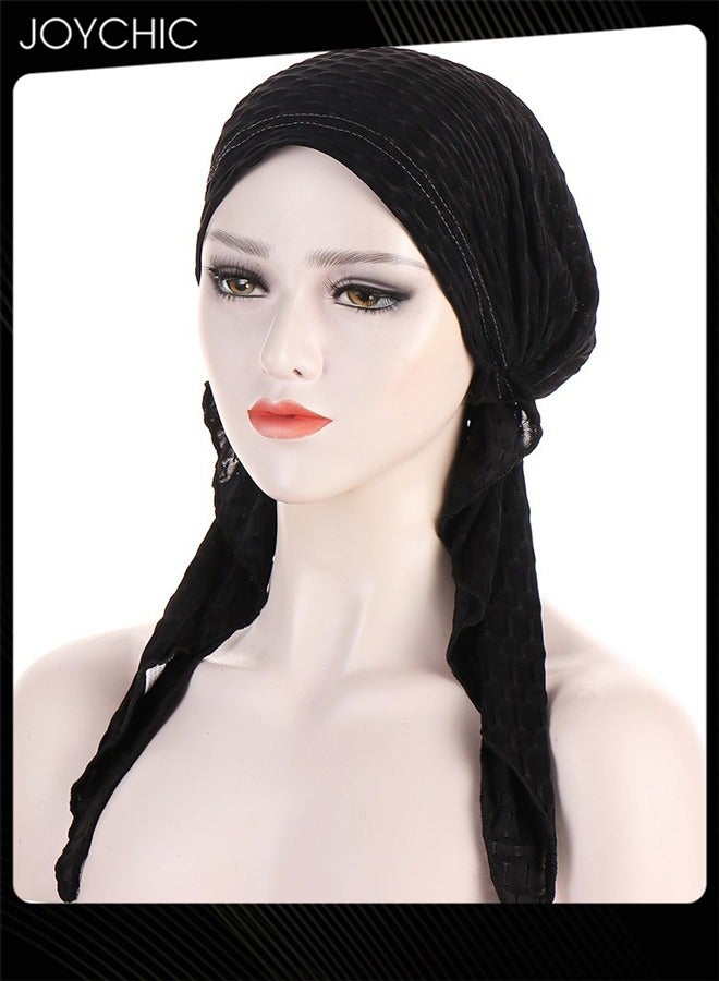 Joychic Slip-On Pre-Tied Head Scarves Women Headwear  Muslim Turban Beanie Caps Comfortsoft Hair Protection Hijab for Women Girls Black - Image 1