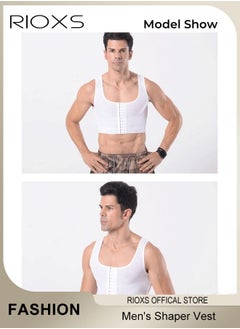 RIOXS Men's Gym Vest, Slim Control Shaper Compression Tank Top For Men, Body Posture Corrector Corset Sleeveless Top, Adjustable Compression Chest Vest, Mens Abdomen Control Underwear, Slimming Body Shaper Corset Vest For Run/ Play/ Boxing/ Football  - Image 4