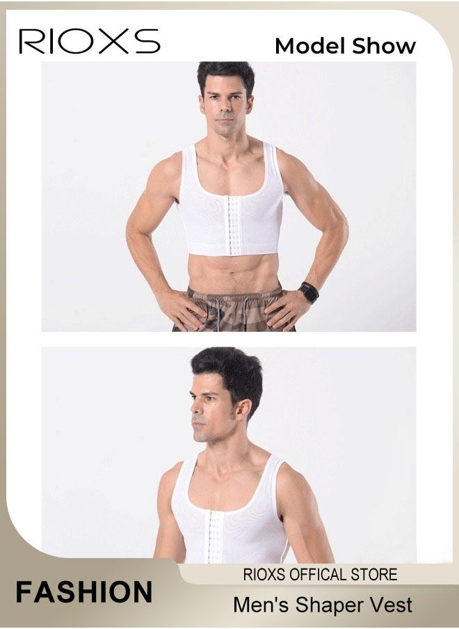RIOXS Men's Gym Vest, Slim Control Shaper Compression Tank Top For Men, Body Posture Corrector Corset Sleeveless Top, Adjustable Compression Chest Vest, Mens Abdomen Control Underwear, Slimming Body Shaper Corset Vest For Run/ Play/ Boxing/ Football  - Image 4
