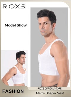 RIOXS Men's Gym Vest, Slim Control Shaper Compression Tank Top For Men, Body Posture Corrector Corset Sleeveless Top, Adjustable Compression Chest Vest, Mens Abdomen Control Underwear, Slimming Body Shaper Corset Vest For Run/ Play/ Boxing/ Football  - Image 3