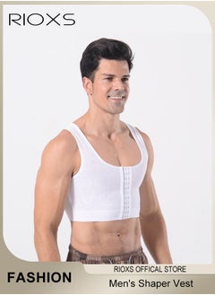 RIOXS Men's Gym Vest, Slim Control Shaper Compression Tank Top For Men, Body Posture Corrector Corset Sleeveless Top, Adjustable Compression Chest Vest, Mens Abdomen Control Underwear, Slimming Body Shaper Corset Vest For Run/ Play/ Boxing/ Football  - Image 1