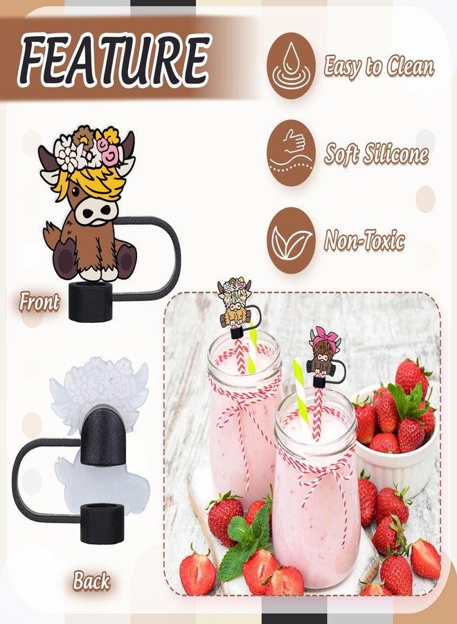 وولاين مجموعة أغطية شفاطات أكريليك من والين، 9 قطع، بتصميم بقرة هايلاند، قابلة لإعادة الاستخدام، أغطية شفاطات بنقوش لطيفة، مقاس 0.3 بوصة، مناسبة لأكواب سعة 30 و40 أونصة بمقبض. - Image 3