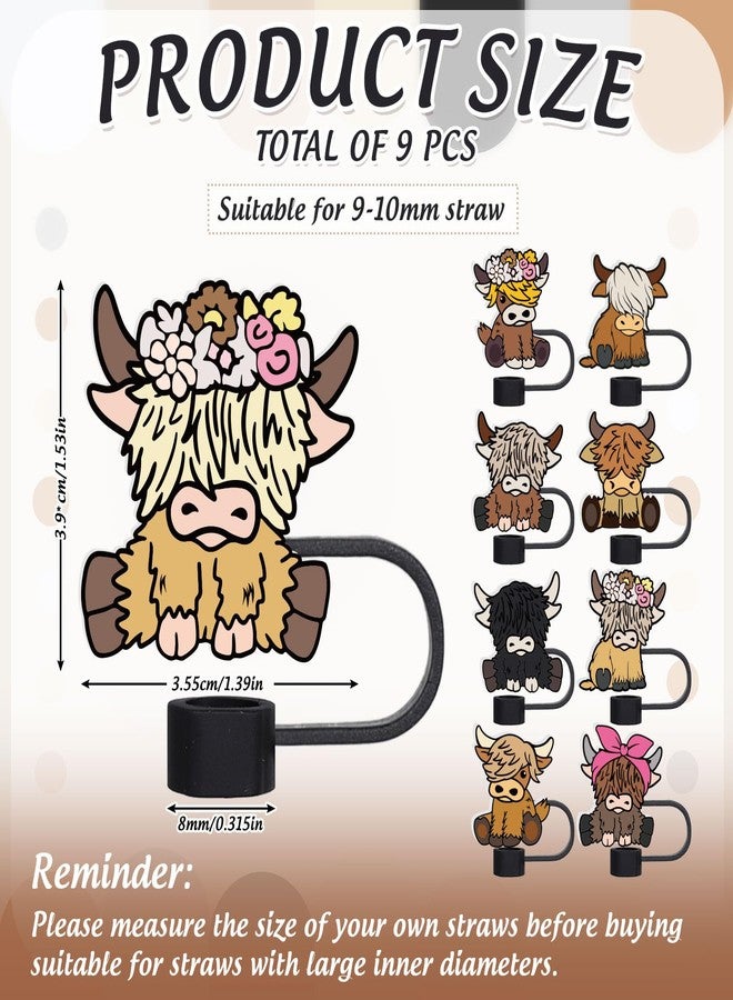 وولاين مجموعة أغطية شفاطات أكريليك من والين، 9 قطع، بتصميم بقرة هايلاند، قابلة لإعادة الاستخدام، أغطية شفاطات بنقوش لطيفة، مقاس 0.3 بوصة، مناسبة لأكواب سعة 30 و40 أونصة بمقبض. - Image 2