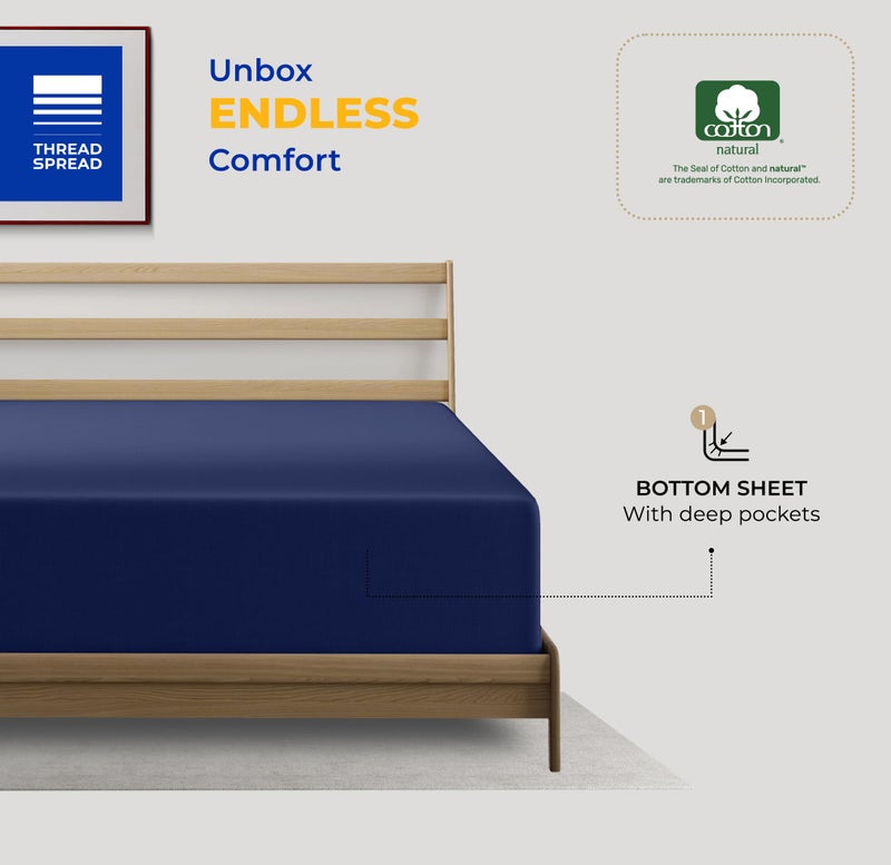 THREAD SPREAD Twin XL Fitted Sheet Only - 100% Egyptian Cotton 600 Thread Count Deep Pocket Fitted Sheet Twin XL  Cooling Sateen Elastic Bottom Sheet  Fits College Dorm Mattress  Teens - Navy Blue - Image 3