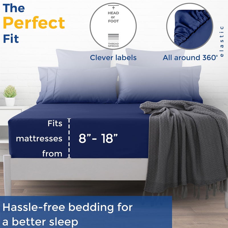 THREAD SPREAD Twin XL Fitted Sheet Only - 100% Egyptian Cotton 600 Thread Count Deep Pocket Fitted Sheet Twin XL  Cooling Sateen Elastic Bottom Sheet  Fits College Dorm Mattress  Teens - Navy Blue - Image 2