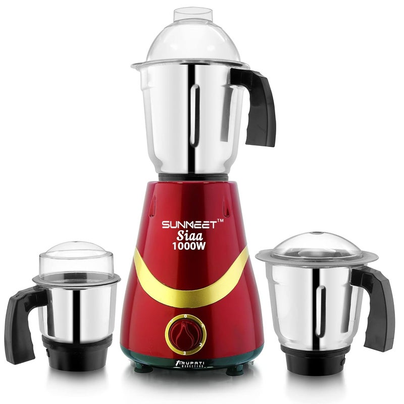 Sunmeet Sunmeet Latest New Model SIAA 1000Watts 2 Years Warranty Mixer Grinder with 100 Copper Motor with 3 Heavy Aluminium base Stainless Steel Jars Dry Jar Chutney Jar Liquid Jar RedGoldCompany 37 Years of Servicing Marketing and Manufacturing Since 1984  - Image 1