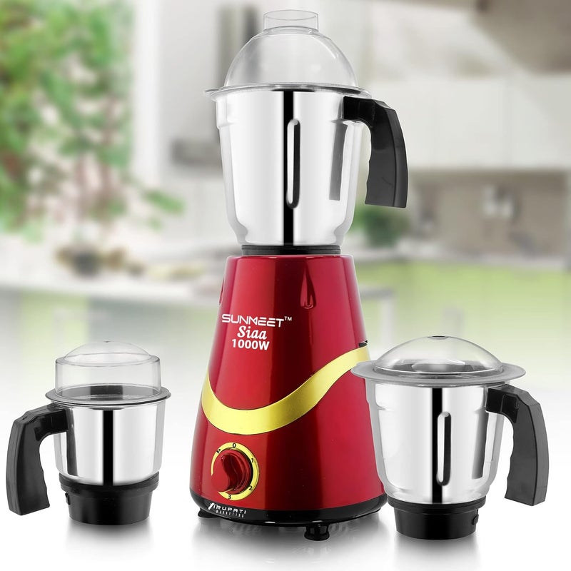 Sunmeet Sunmeet Latest New Model SIAA 1000Watts 2 Years Warranty Mixer Grinder with 100 Copper Motor with 3 Heavy Aluminium base Stainless Steel Jars Dry Jar Chutney Jar Liquid Jar RedGoldCompany 37 Years of Servicing Marketing and Manufacturing Since 1984  - Image 2