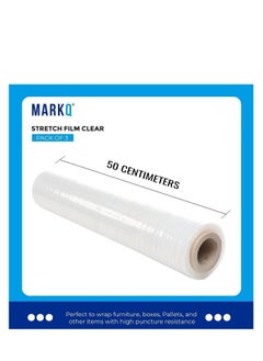 MARKQ [3 Rolls] Clear Stretch Film Wrap - 500mm Heavy Duty Plastic Shrink Wrap for Pallet Wrap, Packing, Moving and Packaging - Cling Wrap  - Image 2