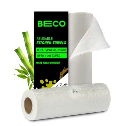 Beco Reusable Kitchen Towel Roll-4000 Times Washable|Soft & Highly Absorbent|Better Alternative to Dishcloth, Kitchen Tissue Paper Roll/Paper Towel|Eco Bamboo Wipes for Home Cleaning|40 Sheets - Image 1