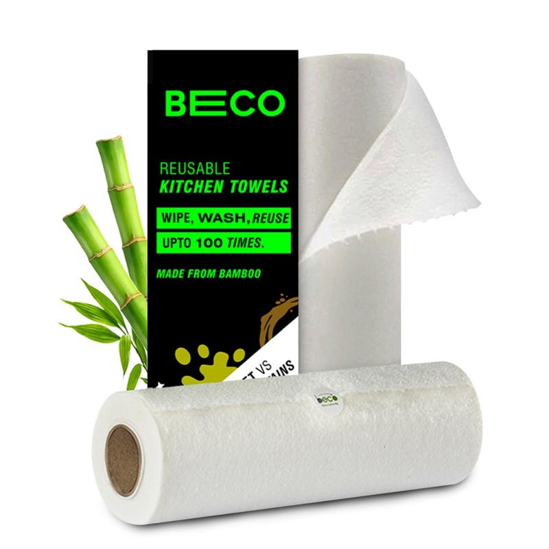 Beco Reusable Kitchen Towel Roll-4000 Times Washable|Soft & Highly Absorbent|Better Alternative to Dishcloth, Kitchen Tissue Paper Roll/Paper Towel|Eco Bamboo Wipes for Home Cleaning|40 Sheets - Image 2