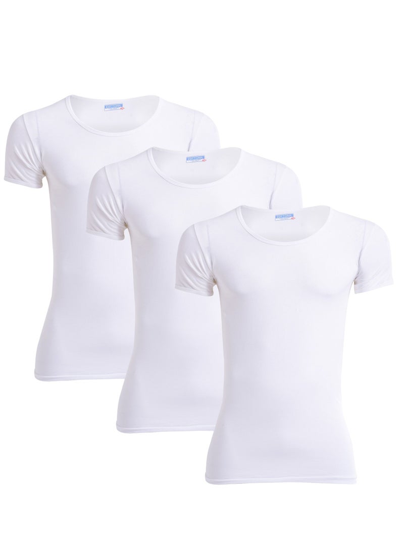 COTTONIL Bundle OF Three 100% Cotton Half Sleeve - White  - Image 1