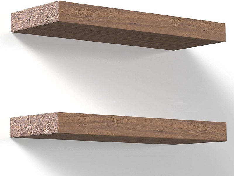 OGNIJA Floating Wall Mounted 17Inch Thick Handmade Set of Dark Brown Wooden Shelves Natural Rustic Farmhouse sheesham Wood Rosewood for Kitchen Bathroom Bedroom Decor Set of 2 - Image 1