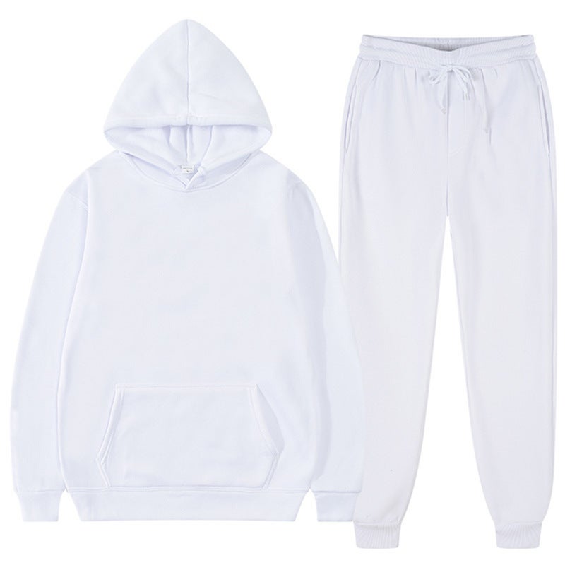 2023 spring and autumn cross-border mens and womens casual European size blank solid color suit fleece loose sweater sweatpants two-piece set batch White 