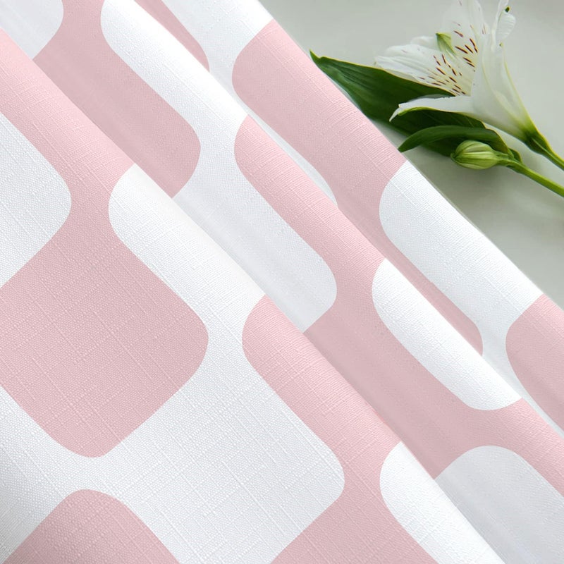 Tititex Retro Checkerboard Grid Pattern 140gsm Faux Linen Fabric Shower Curtain, White Blush Pink Classical Groovy Wavy Checkered Shower Curtain Sets Decoration 72x72 Inch with Hooks - Image 4