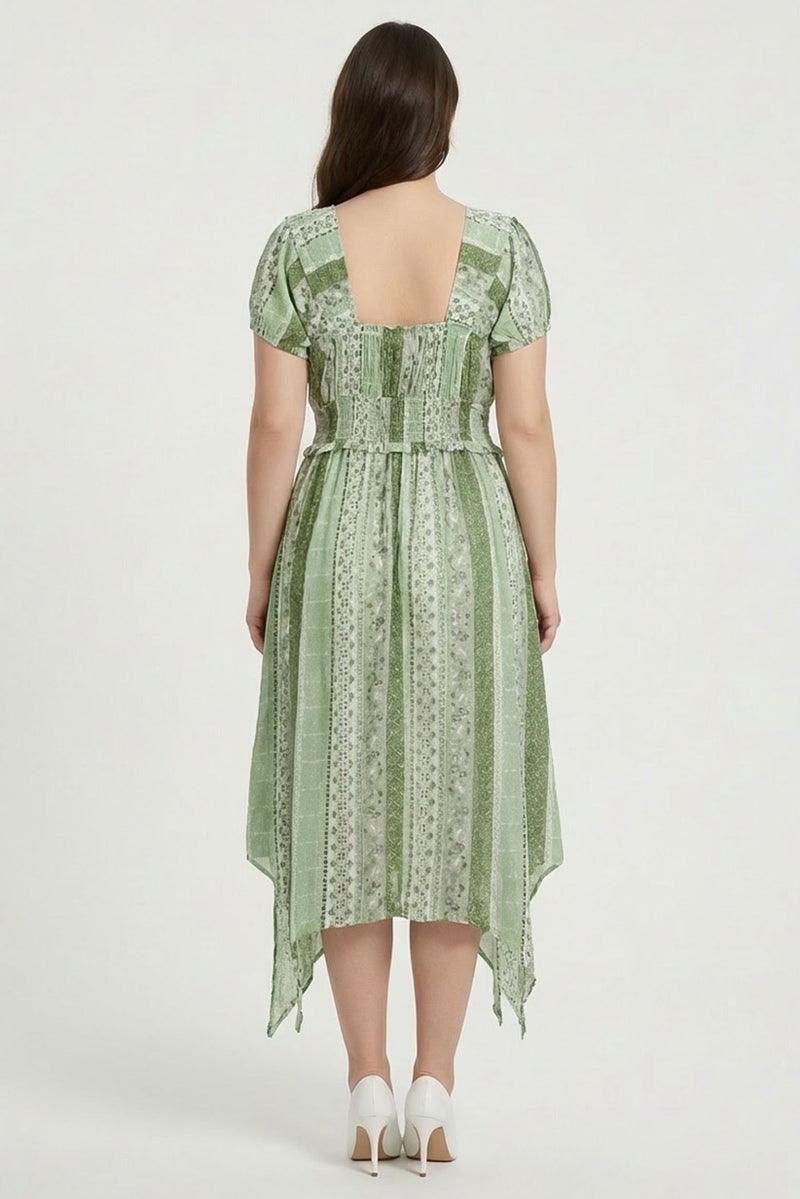 Willow & Whistle Women Allover Print Midi Dress, Green - Image 4